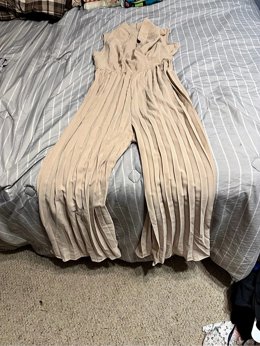 Pleated Maxi Dress in Beige